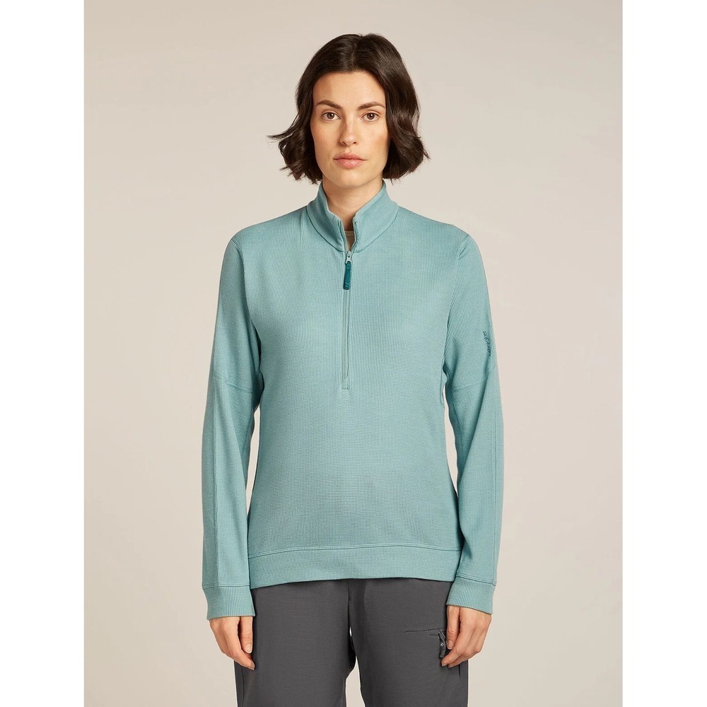 Icebreaker Merino 260 Waffle Knit Wander Half Zip Pullover Teal Blue Gorpcore S